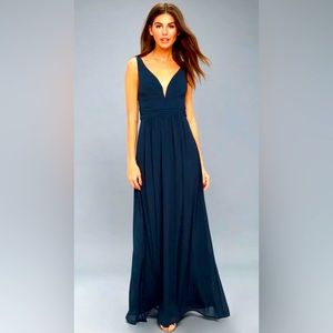 NWT Lulu’s Ruched A-Line Chiffon Maxi Dress in Navy XS